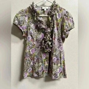 EUC | Y2K Ann Taylor LOFT Floral Print Blouse | Women’s Size M